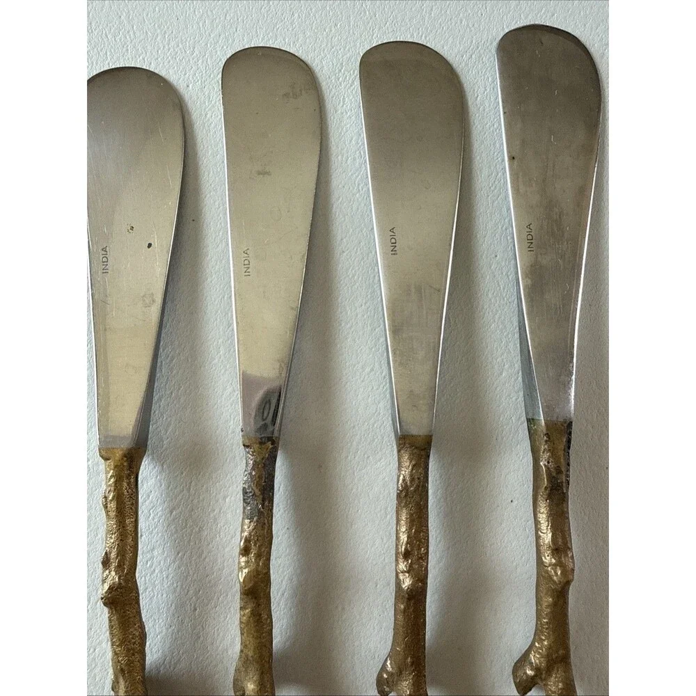 VTG Brass Tone Branch Twig Silverware Spreader Set 4 Flatware‎ (read)